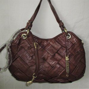 Cole Haan Cognac Brown Woven Leather Prudence Convertible Satchel Crossbody Bag